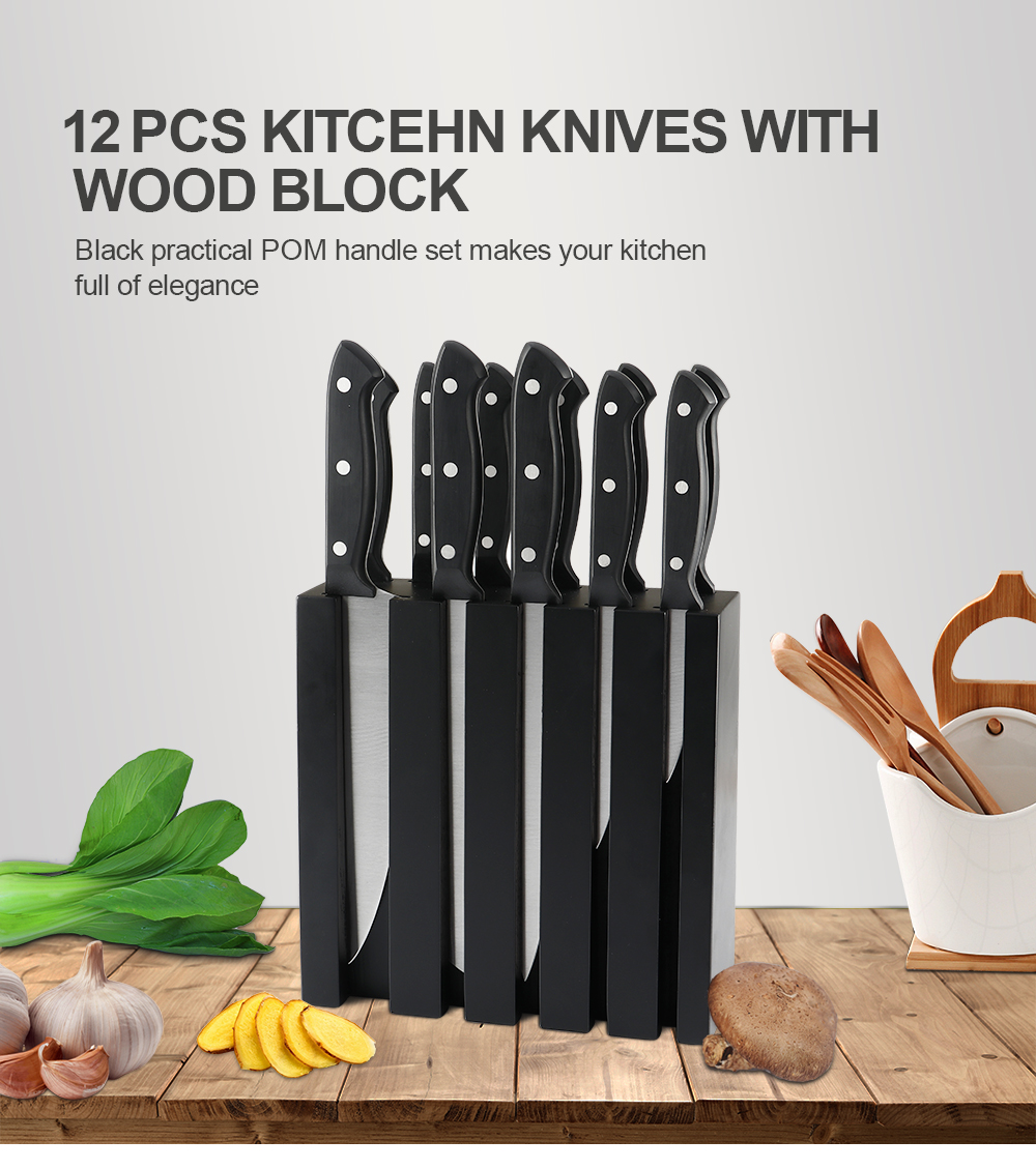 12 PCS KITCEHN KNIFE CU BLOC DE LEMNE DE FAG