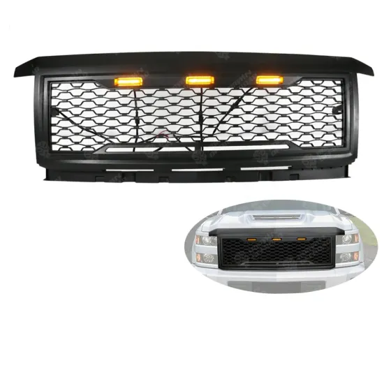 Front Hood Bumper Grill with 3 Amber Light Accessories for Silverado 2500 (2015-2019)