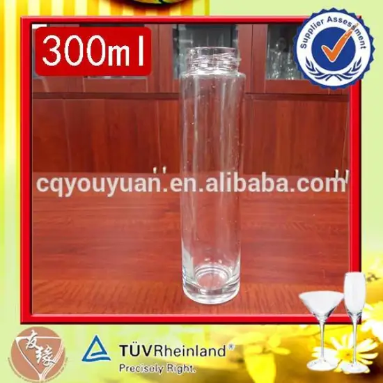 Food packaging screw sealing type tall round cylinder clear bottles glass 300ml