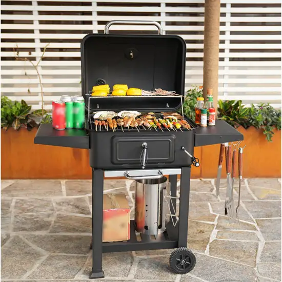 Adjustable Height Trolley Grill for Outdoor BBQ Charcoal Barbeque Grills