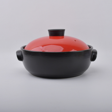 Big Size 6L Food Serving Warmer Casserole with Red Lids - Ceramic Clay Pot for Cooking