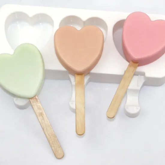 1019 Stock 3 Hole Heart Shape Ice Cream Model Cartoon Silicone Resin Candy DIY Hand Make BPA Free Mold