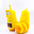 Laughing worm animation surrounding yellow worm plush toy