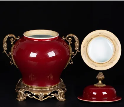 Chinese High-end Copper Inlaid Oriental Red Ceramic Vase