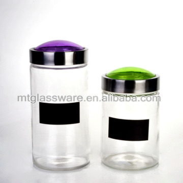 Wholesale food grade glass jar with colored lids for kitchen