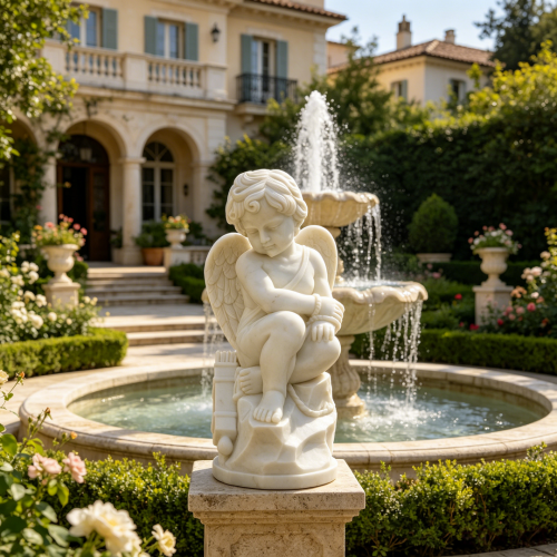 Timeless Handmade Marble Cupid Statue for Lawn Decoration