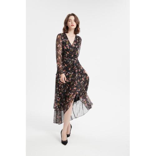 Long Dress Digital print polyester mesh knit fabric women dress Supplier