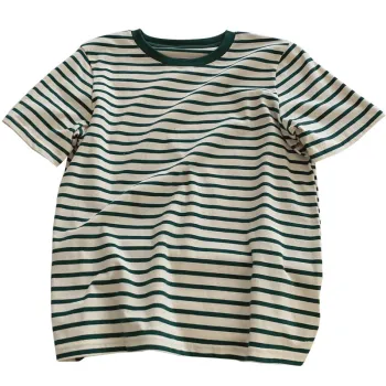 2023 Hot Sale Custom Women's Round Neck Striped Cotton T-Shirts