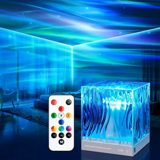 RGB Remote Controlled Ripple Aurora Projector Lamp for Bedroom Decor