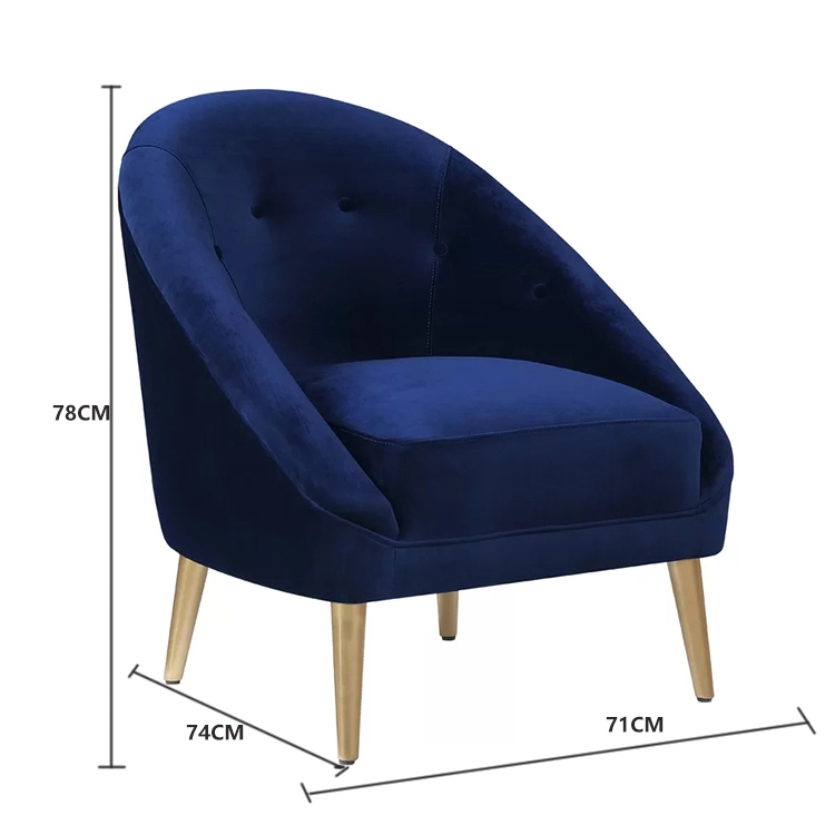 Furniture Leisure Blue Velvet Hotel Arm Couches Lounge Living Room Chair