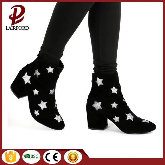 Chunky Black High Heeled ladies Short Boots