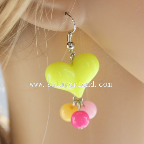 Beautiful Jelly Acrylic Heart and Round Beaded Earring