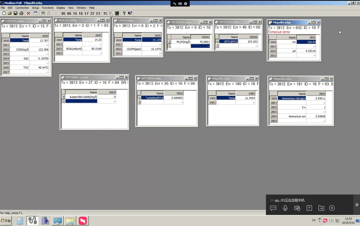 Modbus Poll&Water quality parameter monitoring