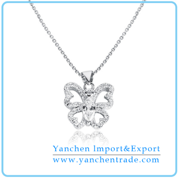 Cute Design Butterfly Shape 925 Sterling Silver Animal Necklace With Micro Paved for Girls