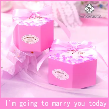 Hexagon gift candy box with ribbon decoration