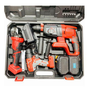 Red C06 20V Lithium-Ion Tool Power Tool Kit: Set 3-piece termasuk tukul, pengisar sudut, dan gerudi tanpa wayar