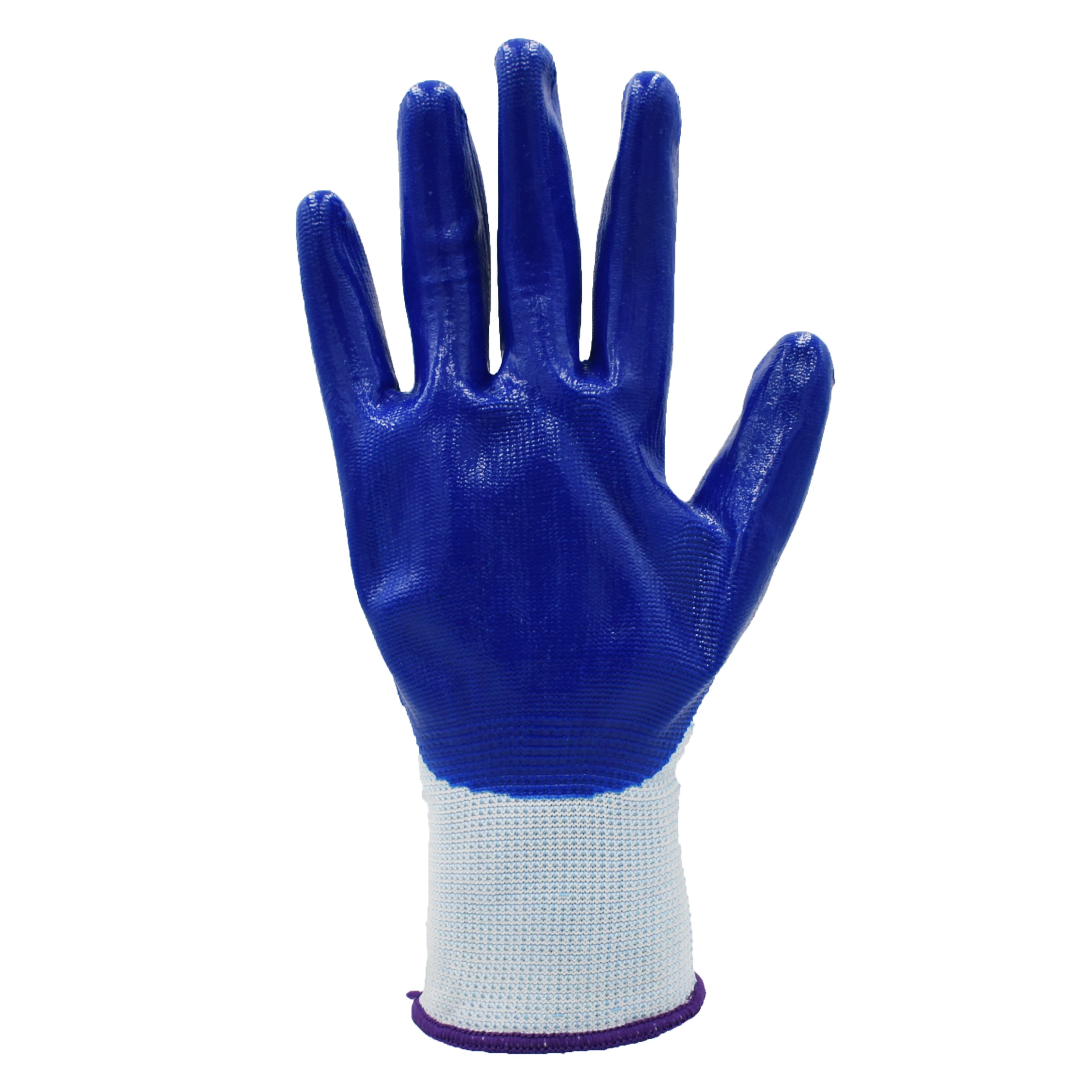 Blue and white nitrile gloves