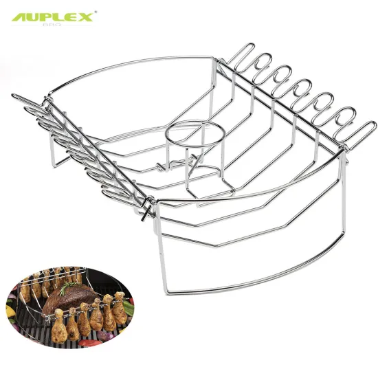 Barbecue 4 in 1 Non-Stick Stainless Steel Rib Rack Chicken Leg Roasting Rack  BBQ Tools  with a Silicone Brush