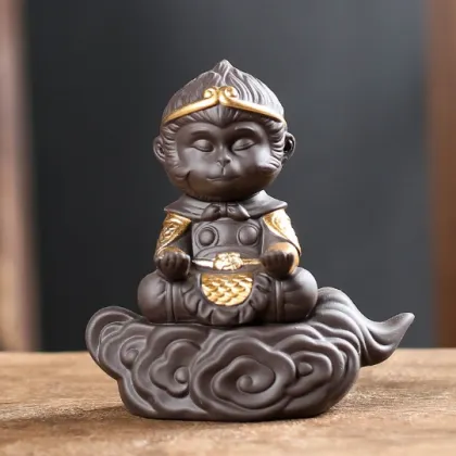 Ceramics Monkey King Figurine - Sun Wukong Statue for Aquarium Decor