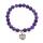 Natural Amethyst Chakra Gemstone 8MM Round Beads Charms Bracelet with Heart Alloy