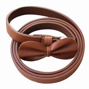 Women's PU leather belt with metal alloy buckle and bowknot