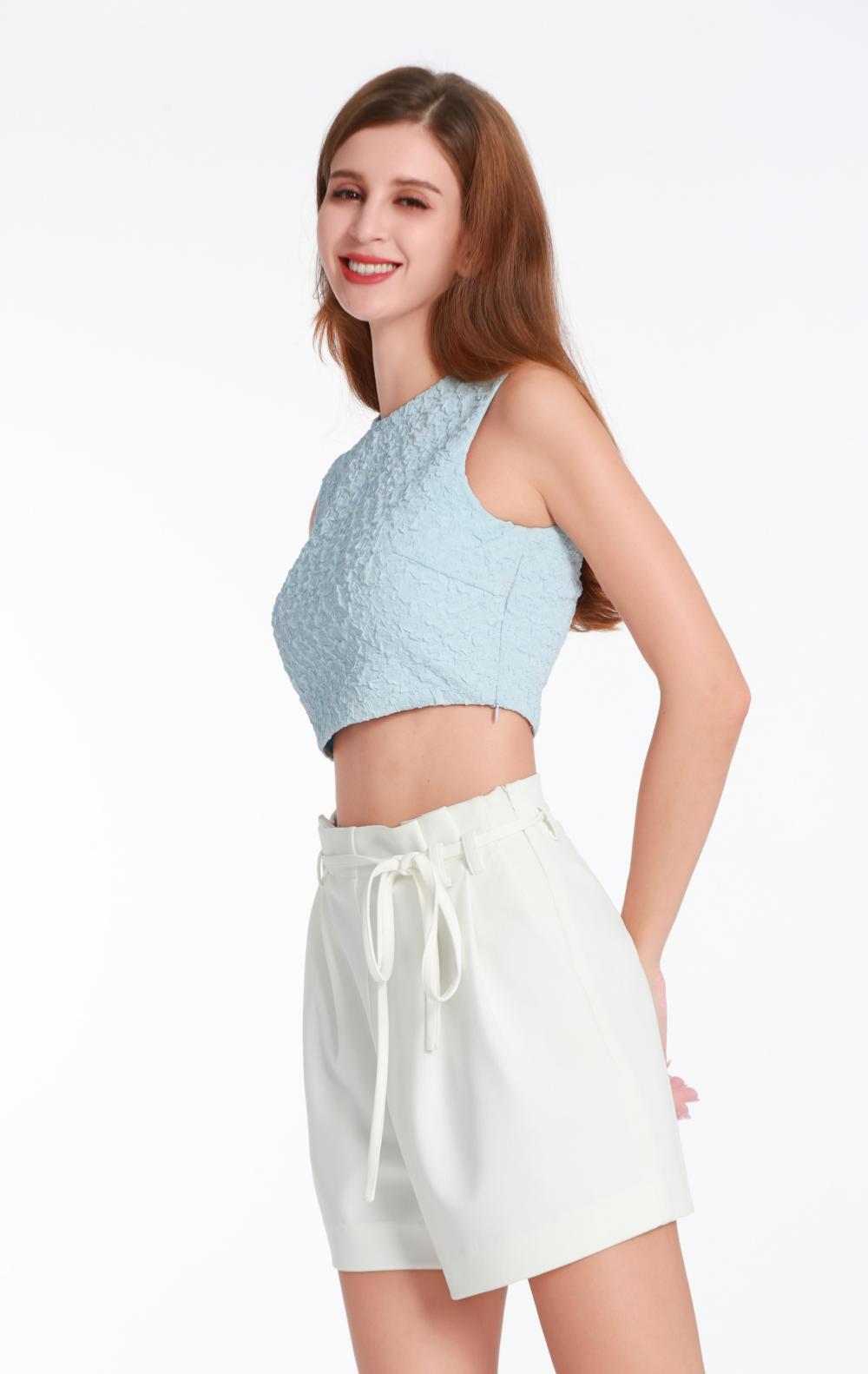 Riemstijl geweven witte shorts