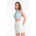 Strap Style Woven White Shorts