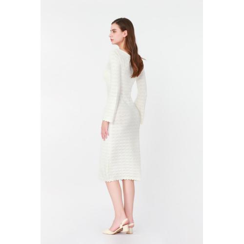 Flared-Sleeve V-neck Kint Dress