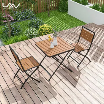 Modern Outdoor Garden Patio Dining Sets: Metal Frame Wood Top Tables and Chairs for Hotels and Restaurants