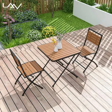 Modern Outdoor Garden Patio Dining Sets: Metal Frame Wood Top Tables and Chairs for Hotels and Restaurants