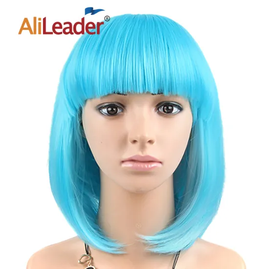 AliLeader Short Bob Hair Wigs With Bangs 12 Inch Straight Synthetic Daily Cosplay Party Costume Wig For Women