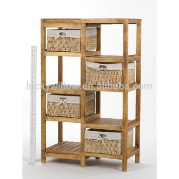 natural wicker drawers with wooden rack in bedroom or kitchen