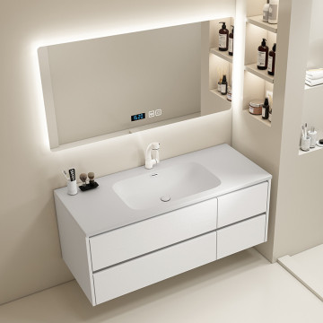Modern Double Marble Bathroom Cabinet Set with Sink and Vanity Mirror