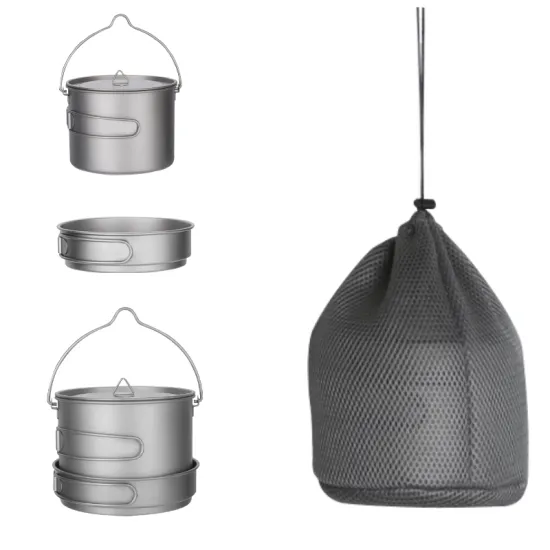 1600ml Ultralight Titanium pot set Titanium Mug Cup and Fry Pan with Foldable Handle cooking pot