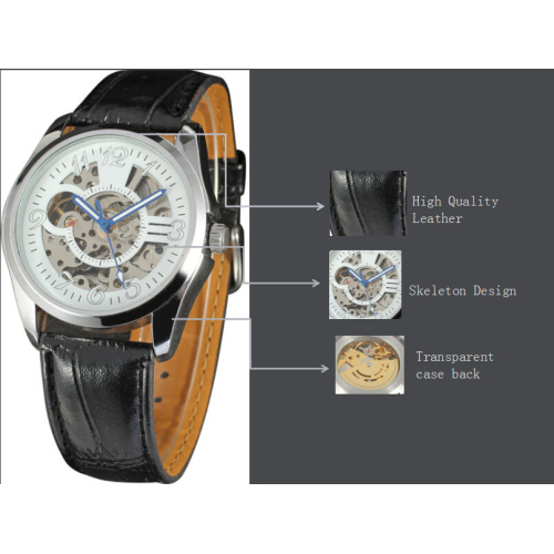 winner vintage men mechanical watch with skeleton design