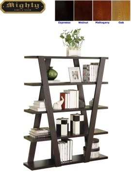 Wooden Inverted-Support 5 Tier Leaning Ladder Book Shelf