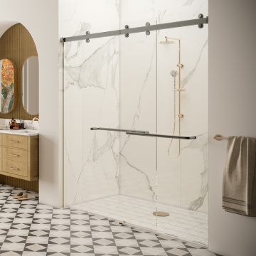 Système de porte de douche coulissante à deux portes de luxe à 180 degrés en acier inoxydable brossé, série Cambridge