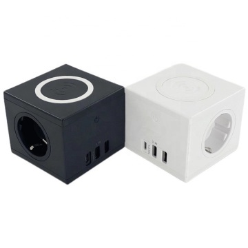Germany EU Standard Cube Power Strip with 3 USB Ports and 15W Wireless Charger