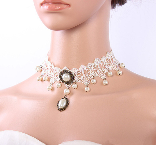 Collares gargantilla novia hecho a mano encaje collar de perlas