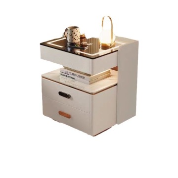 Modern Solid Wood Smart Bedside Table with Wireless Charging and Storage