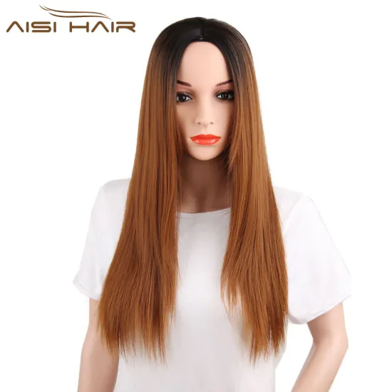 Aisi Hair Hot Selling Long Silky Straight Wig Cheap Ombre Brown Color Synthetic Wigs For Black Women