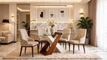 Elegante tavolo da pranzo con piano in vetro per 4-6 posti