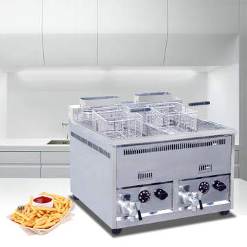 Industrial 304 Stainless Steel Double Basket Gas Deep Fryer for Commercial Kitchens