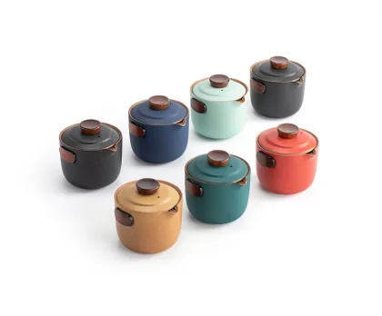 Japanese Mini Portable Tea Set with Filter - Black Gold Ceramic Travel Tea Cup Set
