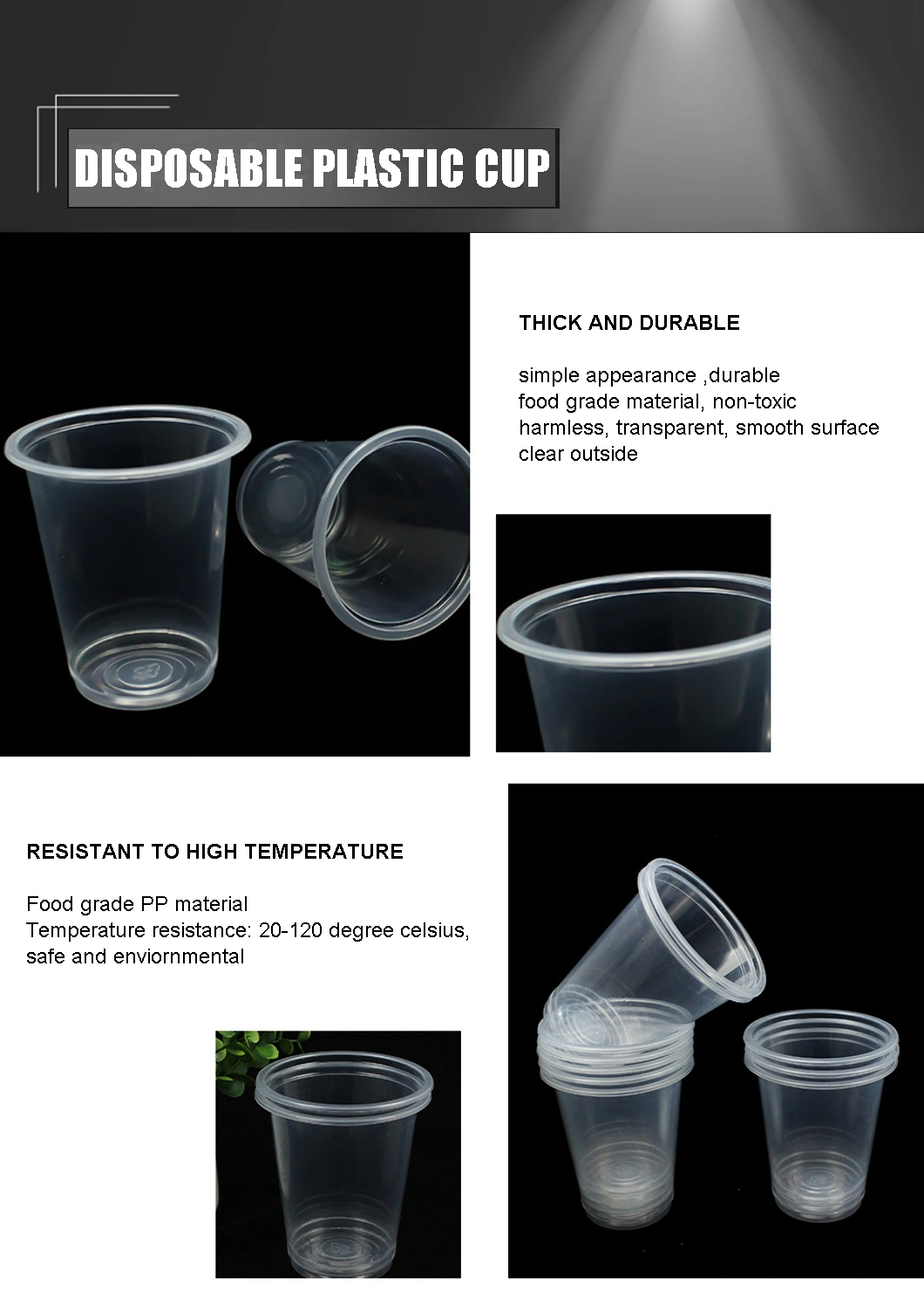 Food Frade 7 9 12 Oz Transparent PP Disposable Plastic Cup Cutlery