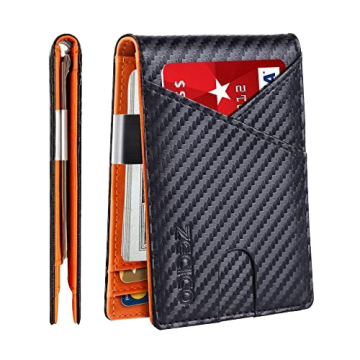 Minimalist Slim Leather Bifold Money Clip Wallet with RFID Blocking and 12 Credit Card Slots
