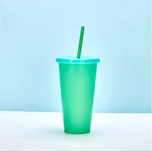 Portable color changing plastic water cup with straw