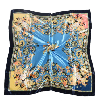 2021 Trendy Luxury Women's Customizable Flower Print Silk Square Scarf for Muslim Hijab, 90x90cm
