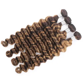 Best Selling Machine Double Weft Raw Brazilian Virgin Human Hair Extensions Piano Color #4/27 Loose Deep 3/4 Bundles