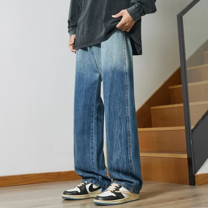 Men's Summer Gradient Jeans: Versatile Loose Casual Trendy Retro Straight Leg Pants
